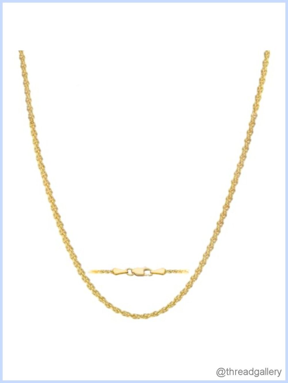 14K Yellow Gold Rope Chain Necklace 2.1mm 18 Inch Lobster Clasp